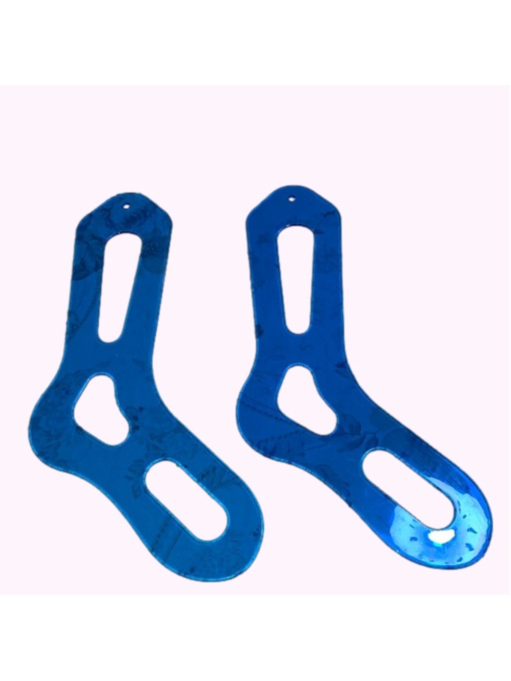 Blue clear plastic sock blocks
